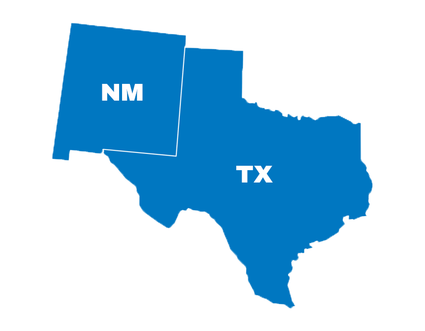 Mapa de Texas y Nuevo México